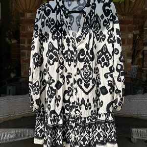 Zara black and bone patterned long sleeve XL dress